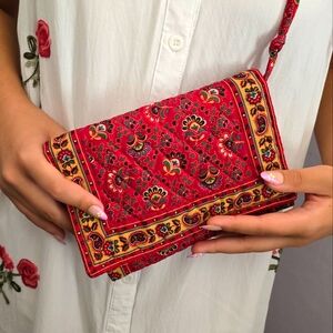 Vintage Vera Bradley Red Quilted Pattern Crossbody Purse Shoulder Bag